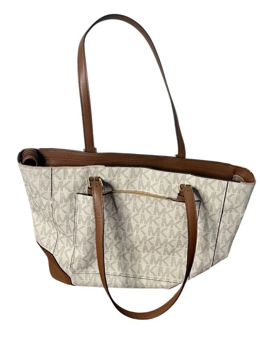 MICHAEL KORS Signature Aria Tote Vanilla AOP Gold Tone Hardware FLAWED - Picture 3 of 10